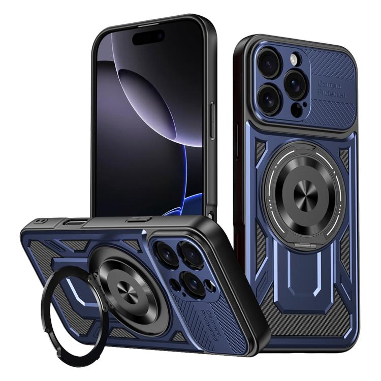 

For iPhone 16 Pro Max Armor Rotating Holder MagSafe Phone Case(Blue)