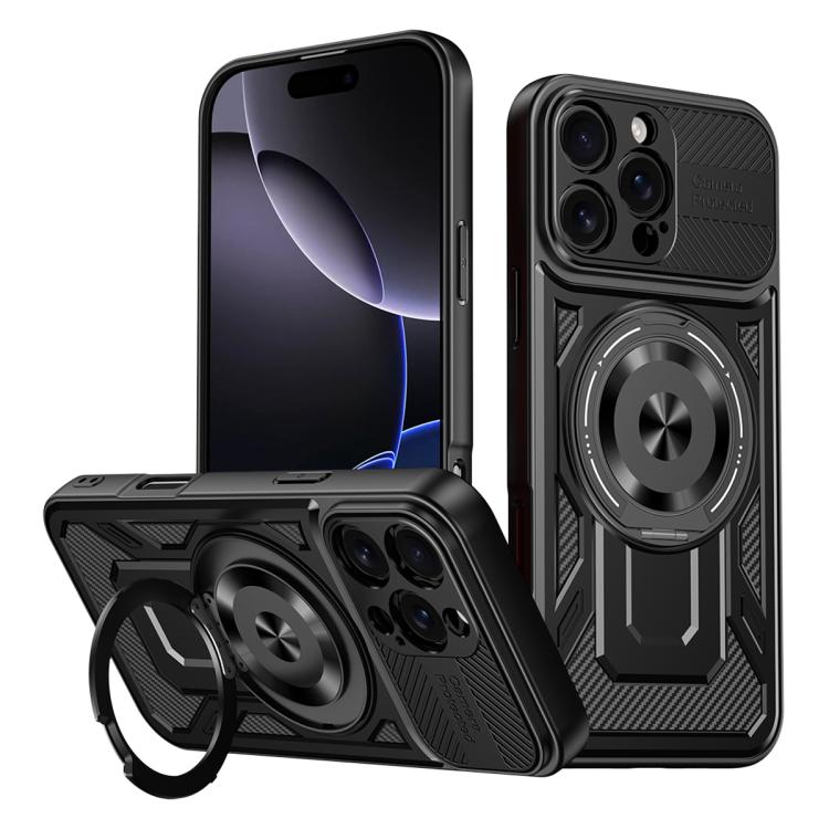 

For iPhone 16 Pro Armor Rotating Holder MagSafe Phone Case(Black)