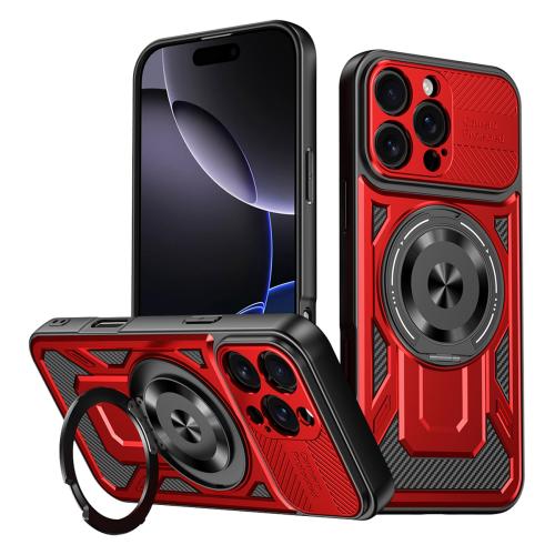 

For iPhone 16 Pro Armor Rotating Holder MagSafe Phone Case(Red)