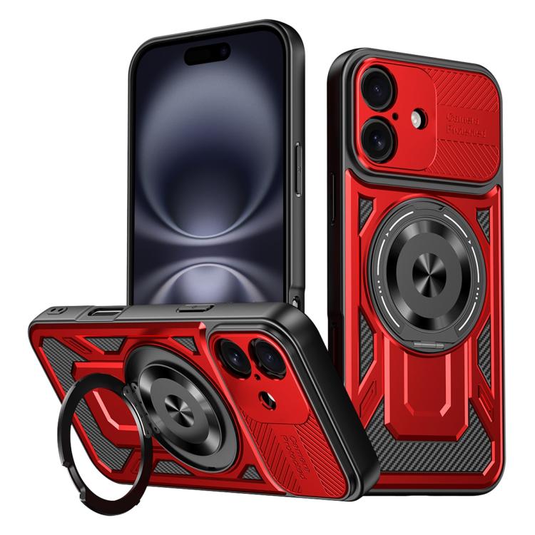 

For iPhone 16 Plus Armor Rotating Holder MagSafe Phone Case(Red)
