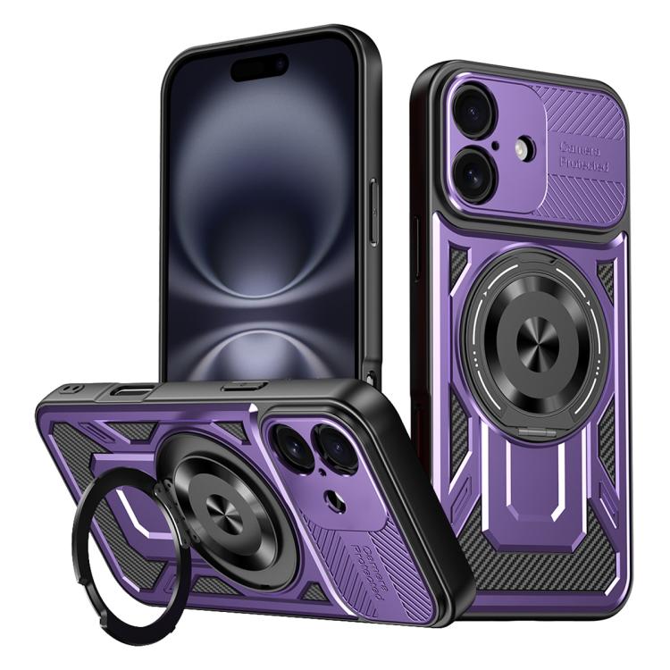 

For iPhone 16 Armor Rotating Holder MagSafe Phone Case(Purple)