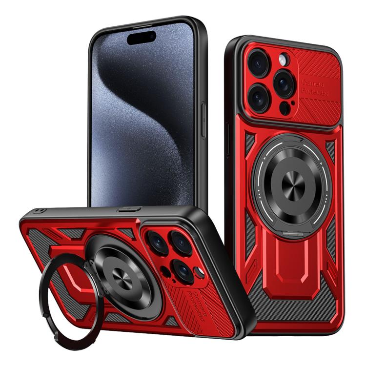 

For iPhone 15 Pro Max Armor Rotating Holder MagSafe Phone Case(Red)