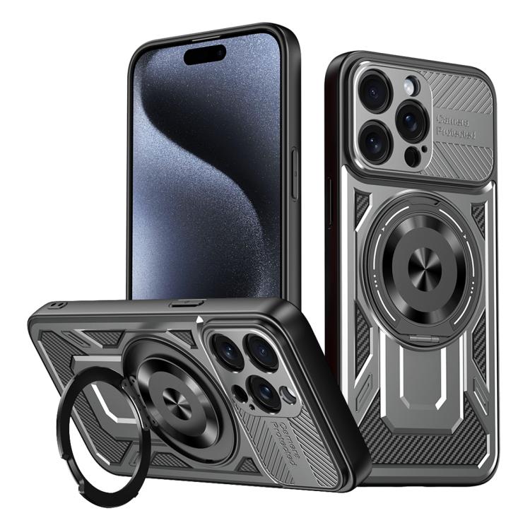 

For iPhone 15 Pro Max Armor Rotating Holder MagSafe Phone Case(Grey)