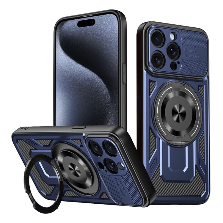 

For iPhone 15 Pro Max Armor Rotating Holder MagSafe Phone Case(Blue)