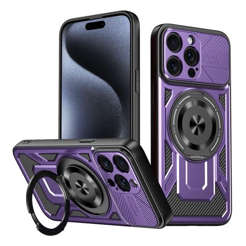 

For iPhone 15 Pro Armor Rotating Holder MagSafe Phone Case(Purple)
