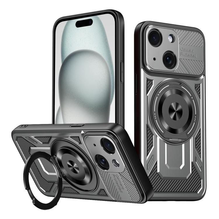 

For iPhone 15 Plus Armor Rotating Holder MagSafe Phone Case(Grey)