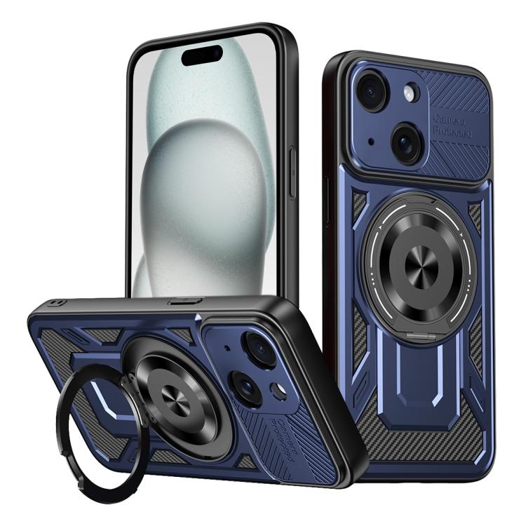 

For iPhone 15 Plus Armor Rotating Holder MagSafe Phone Case(Blue)