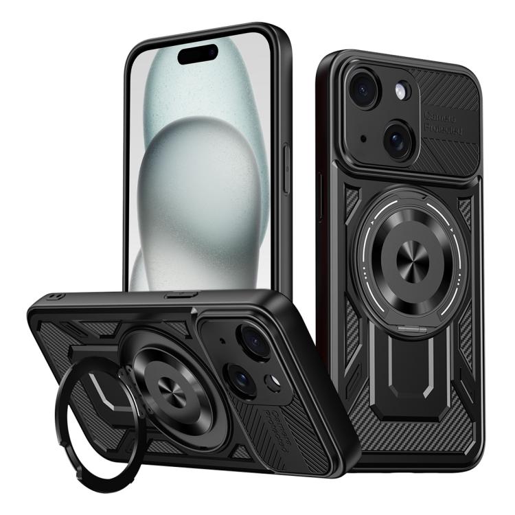 

For iPhone 15 Armor Rotating Holder MagSafe Phone Case(Black)