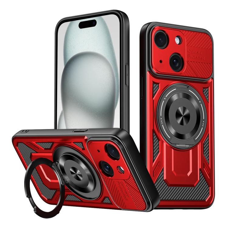 

For iPhone 15 Armor Rotating Holder MagSafe Phone Case(Red)