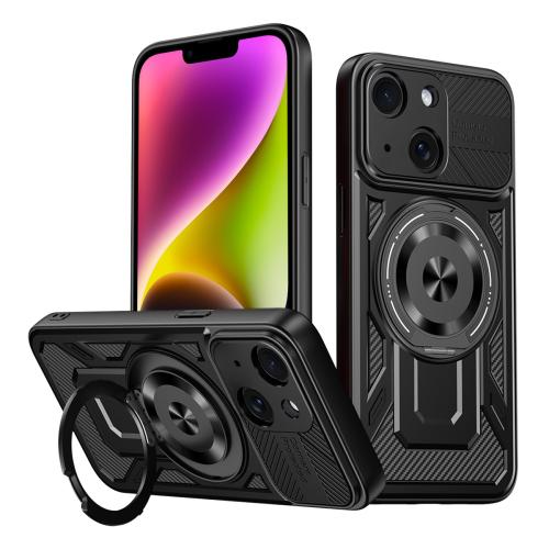 

For iPhone 14 Plus Armor Rotating Holder MagSafe Phone Case(Black)
