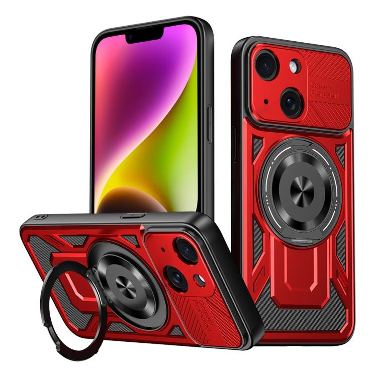 

For iPhone 14 Plus Armor Rotating Holder MagSafe Phone Case(Red)