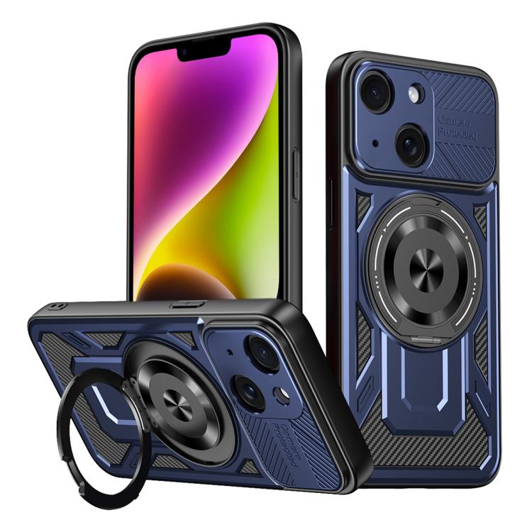 

For iPhone 14 Plus Armor Rotating Holder MagSafe Phone Case(Blue)