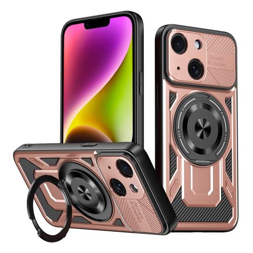 

For iPhone 14 Armor Rotating Holder MagSafe Phone Case(Rose Gold)