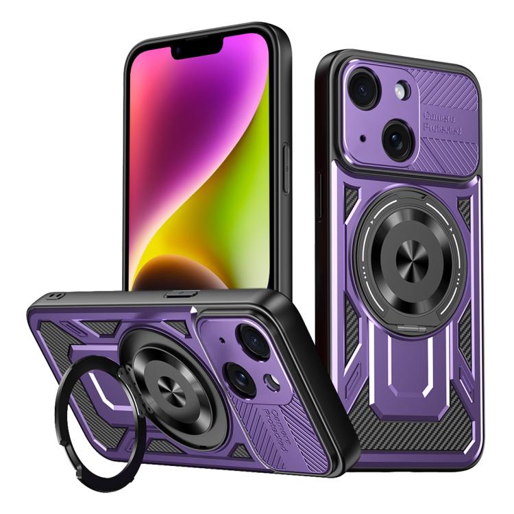 

For iPhone 14 Armor Rotating Holder MagSafe Phone Case(Purple)