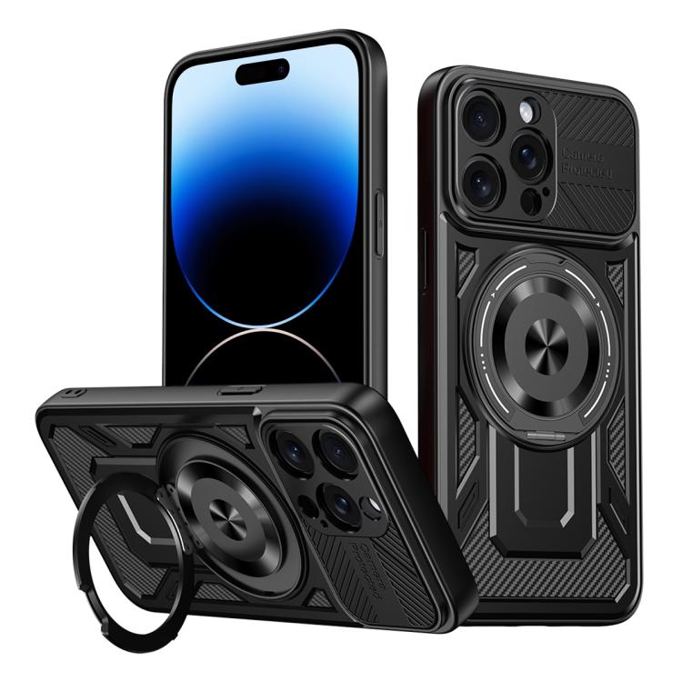 

For iPhone 14 Pro Armor Rotating Holder MagSafe Phone Case(Black)