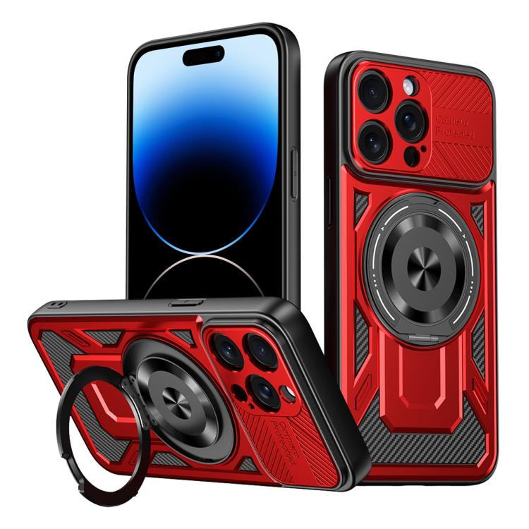 

For iPhone 14 Pro Armor Rotating Holder MagSafe Phone Case(Red)