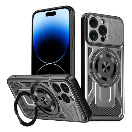 

For iPhone 14 Pro Armor Rotating Holder MagSafe Phone Case(Grey)