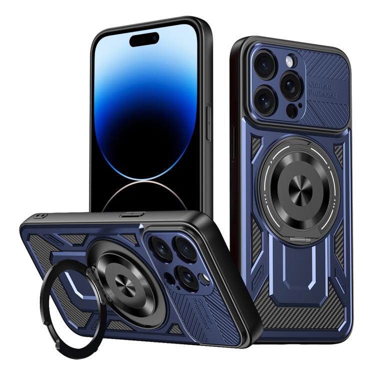 

For iPhone 14 Pro Max Armor Rotating Holder MagSafe Phone Case(Blue)
