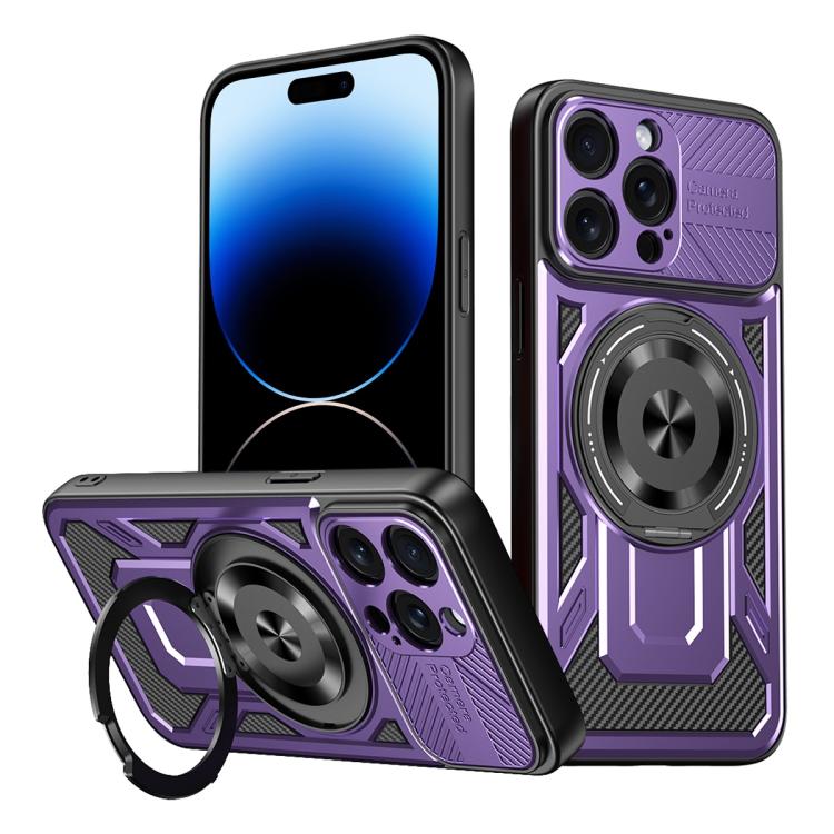 

For iPhone 14 Pro Max Armor Rotating Holder MagSafe Phone Case(Purple)