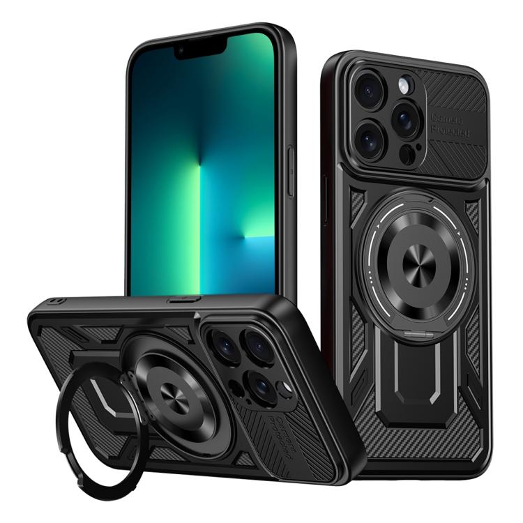 

For iPhone 13 Pro Max Armor Rotating Holder MagSafe Phone Case(Black)