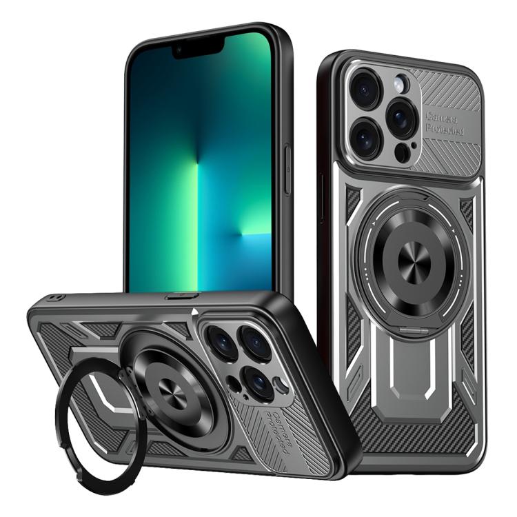 

For iPhone 13 Pro Armor Rotating Holder MagSafe Phone Case(Grey)