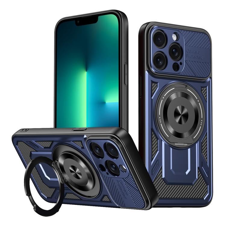 

For iPhone 13 Pro Armor Rotating Holder MagSafe Phone Case(Blue)