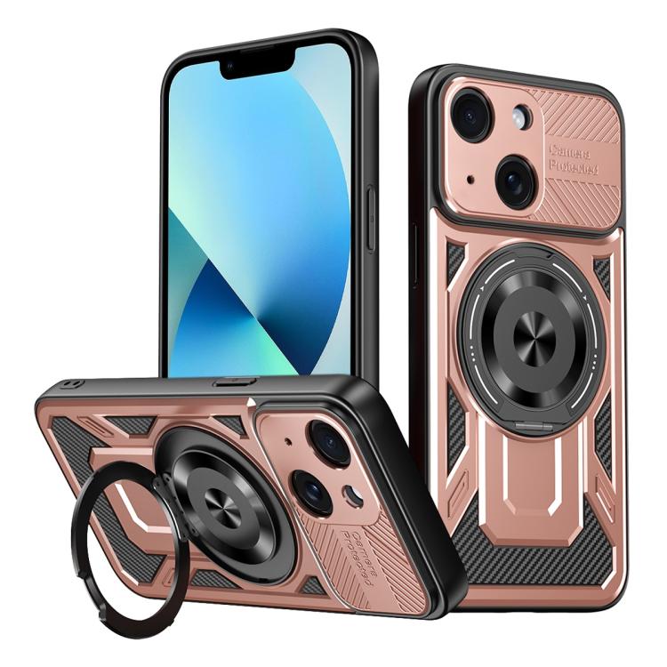 

For iPhone 13 Armor Rotating Holder MagSafe Phone Case(Rose Gold)