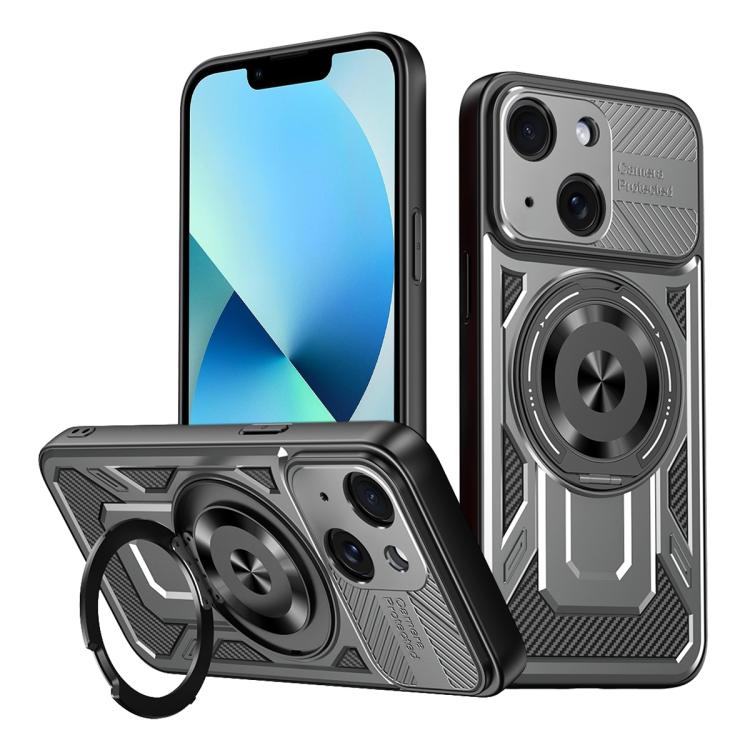

For iPhone 13 Armor Rotating Holder MagSafe Phone Case(Grey)