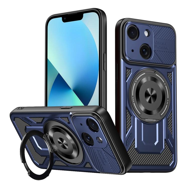

For iPhone 13 Armor Rotating Holder MagSafe Phone Case(Blue)