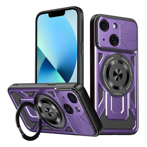 

For iPhone 13 Armor Rotating Holder MagSafe Phone Case(Purple)