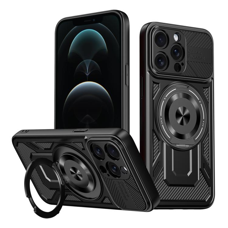 

For iPhone 12 Pro Max Armor Rotating Holder MagSafe Phone Case(Black)
