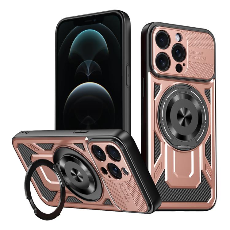 

For iPhone 12 Pro Max Armor Rotating Holder MagSafe Phone Case(Rose Gold)