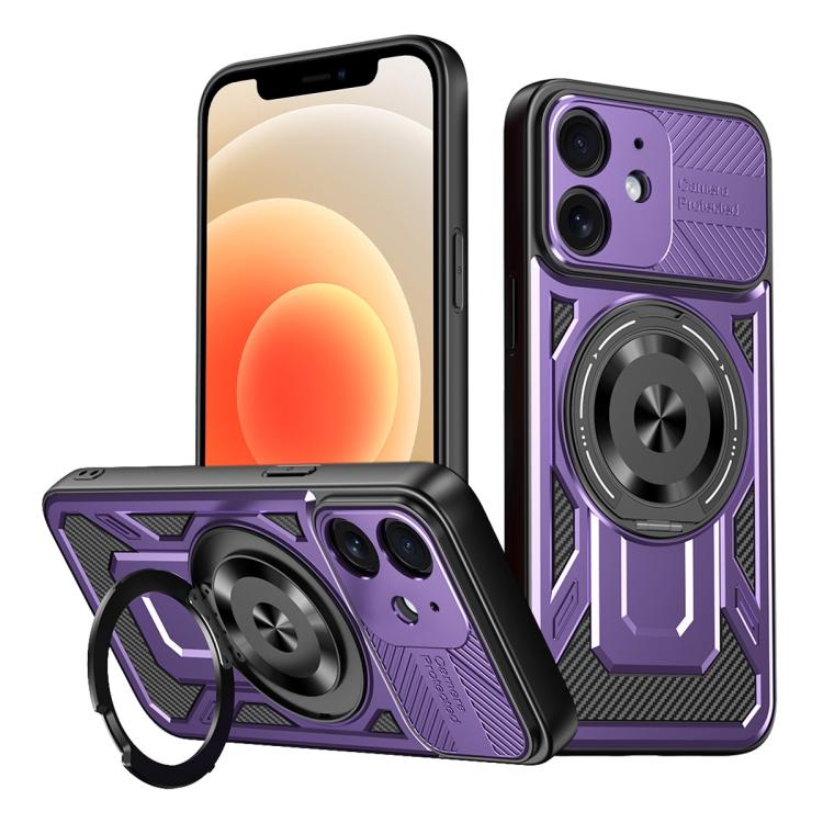 

For iPhone 12 Armor Rotating Holder MagSafe Phone Case(Purple)
