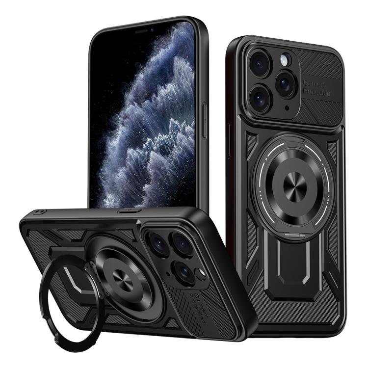 

For iPhone 11 Pro Max Armor Rotating Holder MagSafe Phone Case(Black)