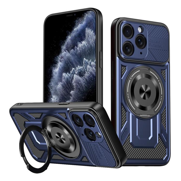 

For iPhone 11 Pro Max Armor Rotating Holder MagSafe Phone Case(Blue)