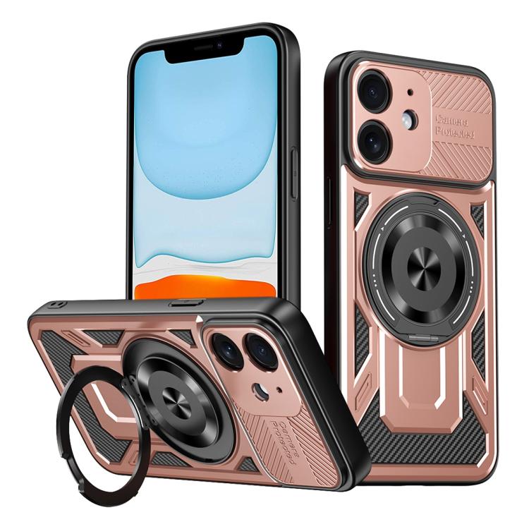

For iPhone 11 Armor Rotating Holder MagSafe Phone Case(Rose Gold)