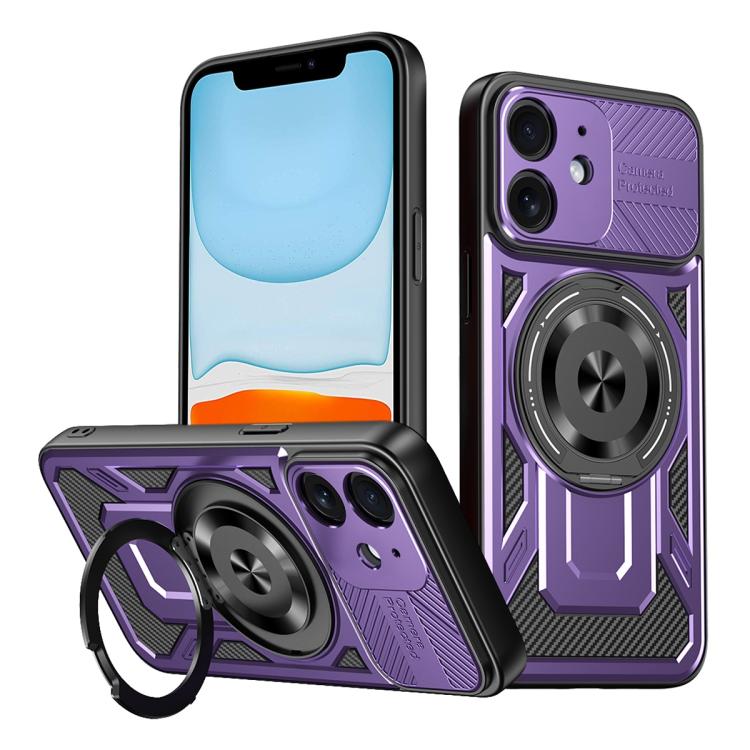 

For iPhone 11 Armor Rotating Holder MagSafe Phone Case(Purple)
