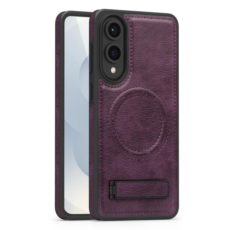 

For Samsung Galaxy S25 Edge 5G Multi-function Holder MagSafe PU Phone Case(Deep Purple)