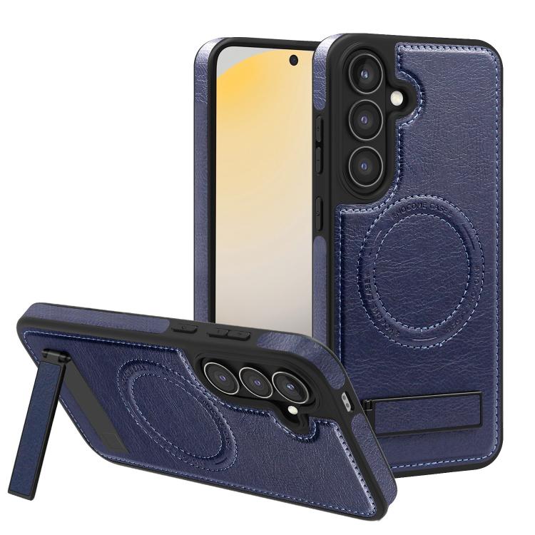 

For Samsung Galaxy S25+ 5G Multi-function Holder MagSafe PU Phone Case(Royal Blue)