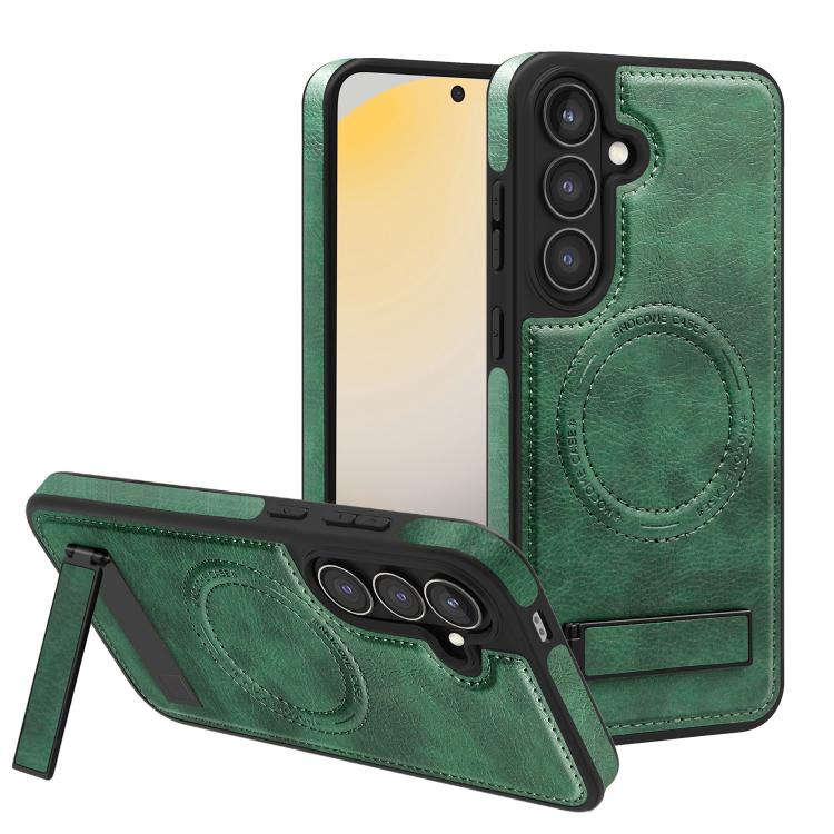 

For Samsung Galaxy S25+ 5G Multi-function Holder MagSafe PU Phone Case(Green)