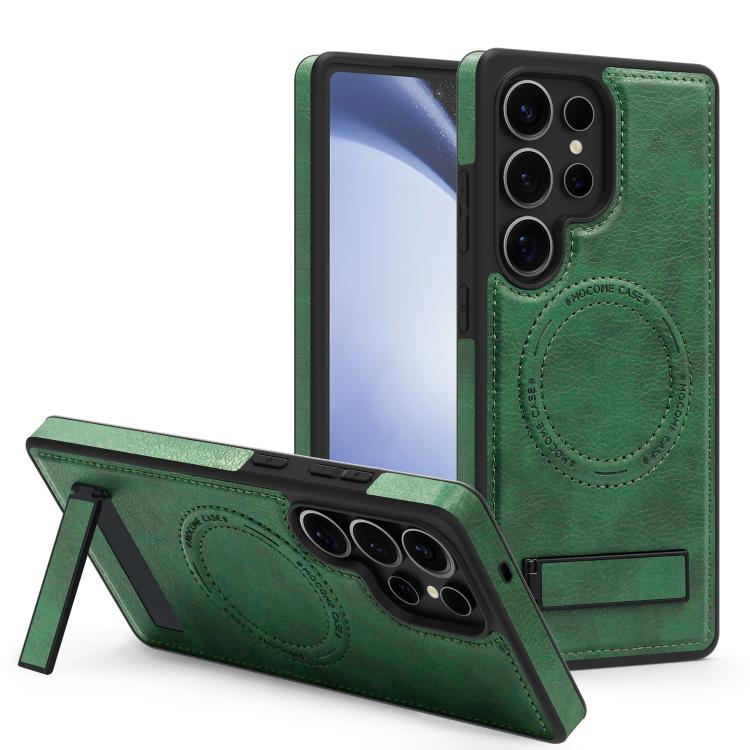 

For Samsung Galaxy S24 Ultra 5G Multi-function Holder MagSafe PU Phone Case(Green)