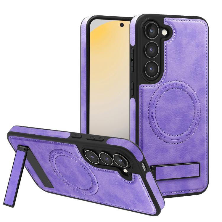 

For Samsung Galaxy S23+ 5G Multi-function Holder MagSafe PU Phone Case(Light Purple)