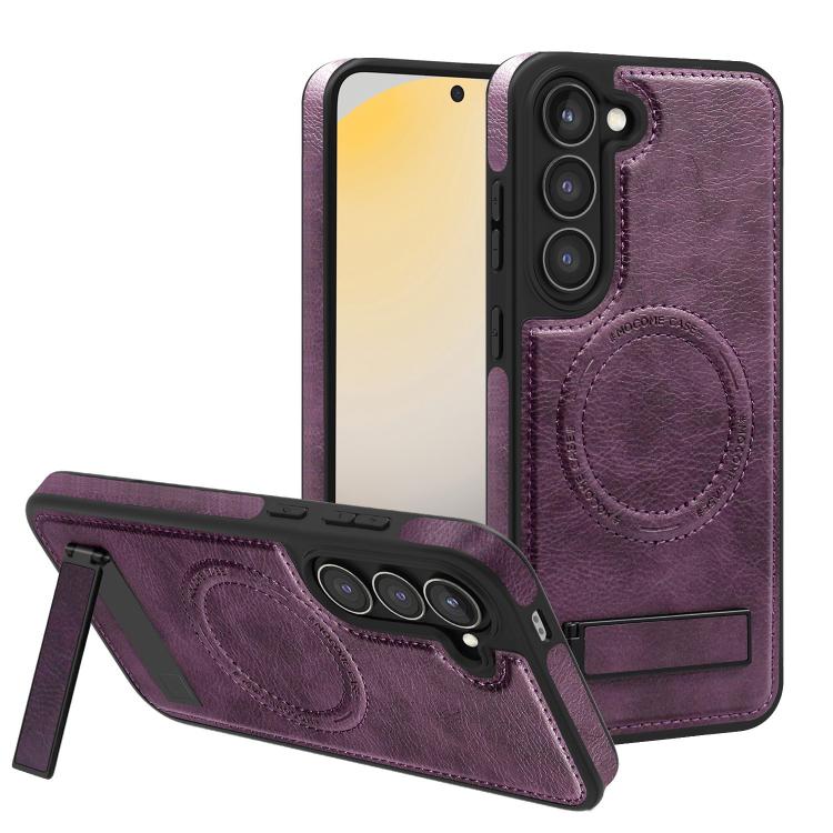 

For Samsung Galaxy S23 5G Multi-function Holder MagSafe PU Phone Case(Deep Purple)