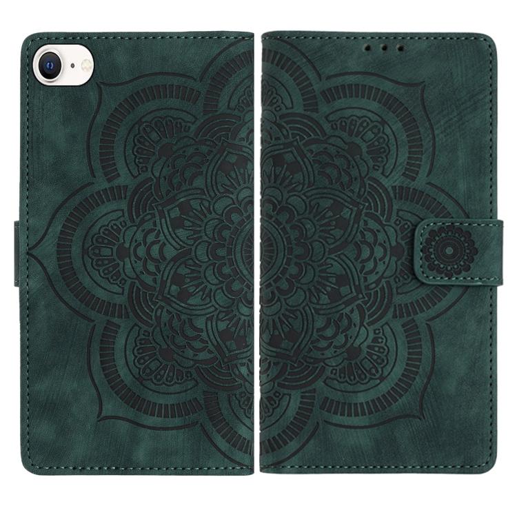 

For iPhone 7 / 8 / SE 2022 Mandala Embossed Retro Frosted Leather Phone Case(Green)