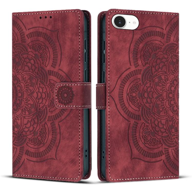 

For iPhone 16e Mandala Embossed Retro Frosted Leather Phone Case(Red)