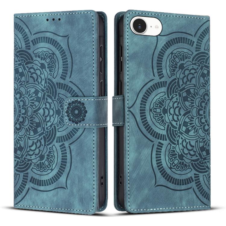 

For iPhone 16e Mandala Embossed Retro Frosted Leather Phone Case(Blue)