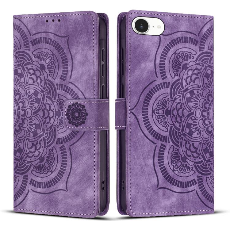 

For iPhone 16e Mandala Embossed Retro Frosted Leather Phone Case(Purple)