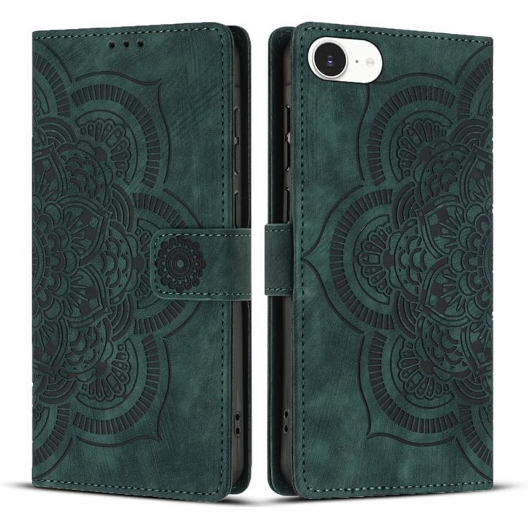 

For iPhone 16e Mandala Embossed Retro Frosted Leather Phone Case(Green)