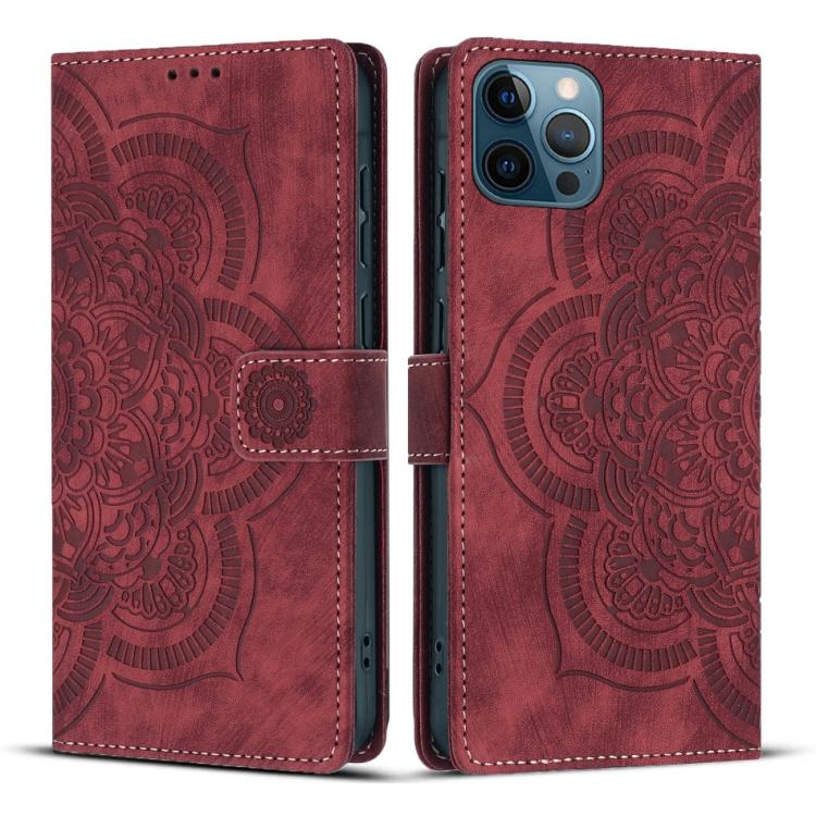 

For iPhone 12 Pro Max Mandala Embossed Retro Frosted Leather Phone Case(Red)