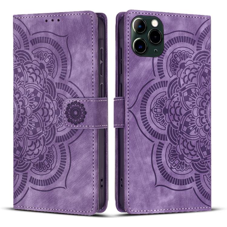 

For iPhone 11 Pro Max Mandala Embossed Retro Frosted Leather Phone Case(Purple)